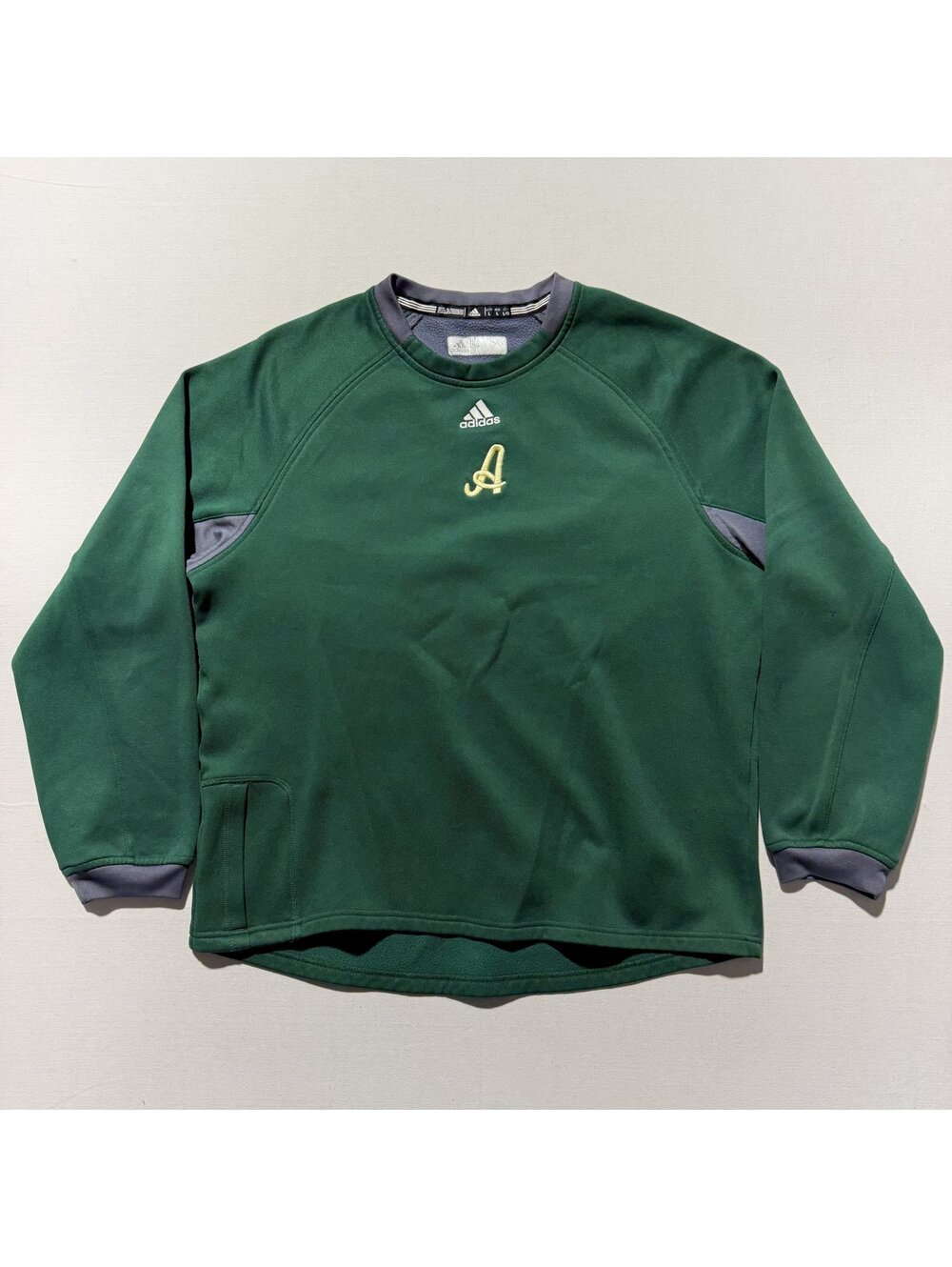 Adidas Green Gray Pullover Crewneck Sweatshirt Athletic Fleece Lined Embroidered
